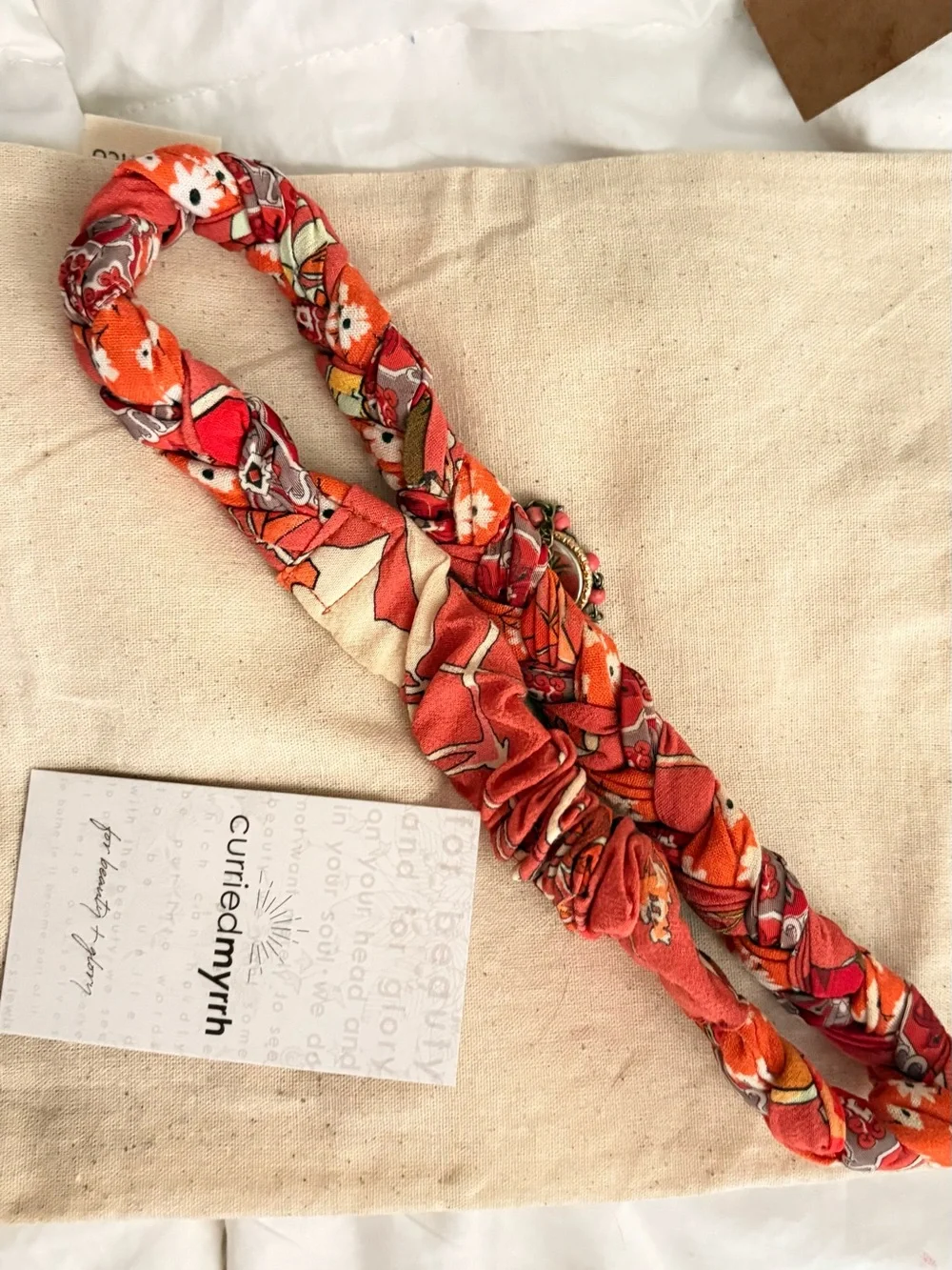 Curried Myrrh Orange Floral Braided Headband with Amber Gemstone NWT ✨✨👑